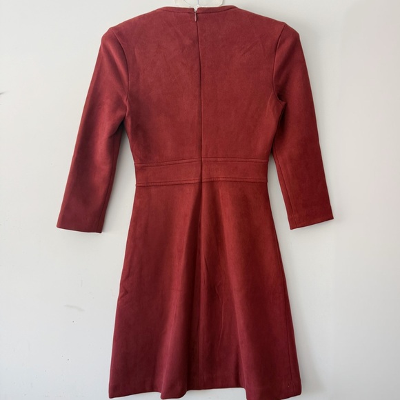 NWT! Rust Faux Suede Three-Quarter Sleeve A-Line Dress by Level 99 Size XS - Picture 2 of 4